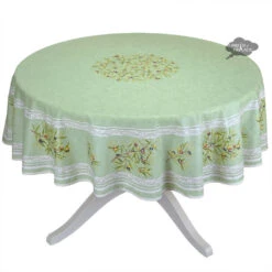 70" Round Clos Des Oliviers Green French Tablecloths By Label France