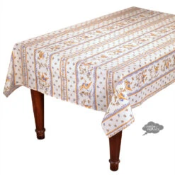 60x138" Rectangular Moustiers Blue Acrylic-Coated Cotton Tablecloth By Tissus Toselli