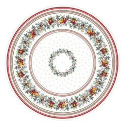 70" Round Joyeux Noel Tablecloth By Tissus Toselli -Kitchen Textiles SYLVESTRE Ronde 1