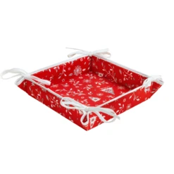 Mistletoe Red Cotton Bread Basket By Tissus Toselli