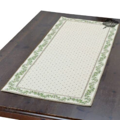 19x49" Calisson Cream Quilted French Cotton Table Runner By Tissus Toselli