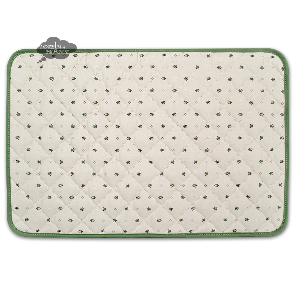 Calisson Cream & Green Acrylic-Coated Cotton Quilted Placemats By Tissus Toselli 3 Calisson Cream & Green Acrylic-Coated Cotton Quilted Placemats By Tissus Toselli