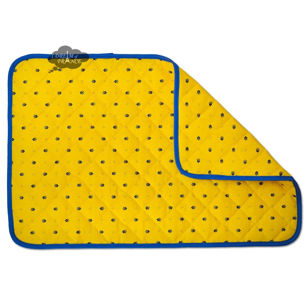 Calisson Yellow & Blue Acrylic-Coated Cotton Quilted Placemats By Tissus Toselli 4 Calisson Yellow & Blue Acrylic-Coated Cotton Quilted Placemats By Tissus Toselli - Image 2