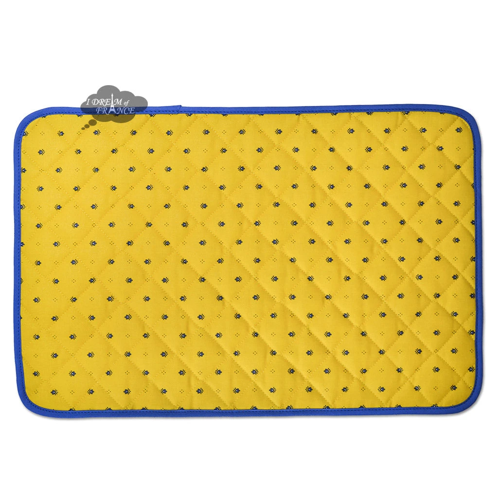 Calisson Yellow & Blue Acrylic-Coated Cotton Quilted Placemats By Tissus Toselli 3 Calisson Yellow & Blue Acrylic-Coated Cotton Quilted Placemats By Tissus Toselli