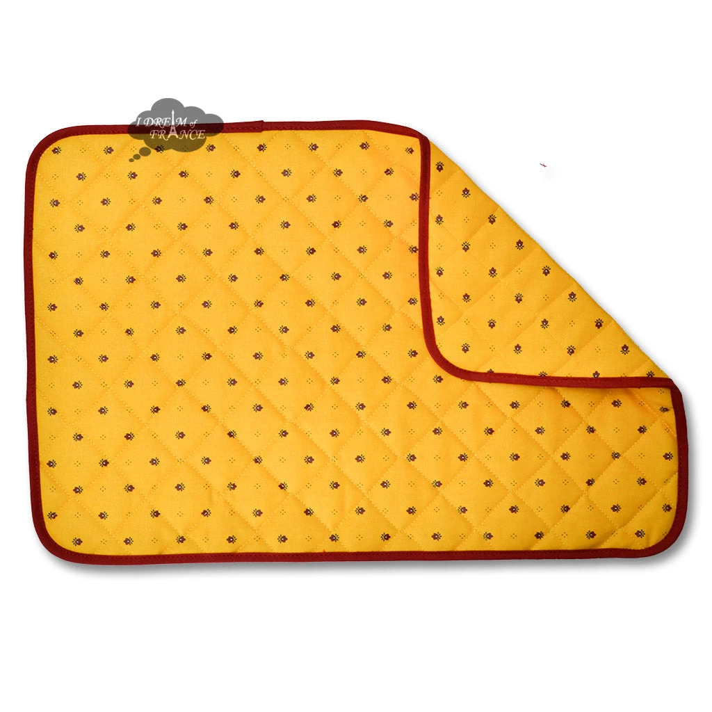 Calisson Yellow & Red Acrylic-Coated Cotton Quilted Placemats By Tissus Toselli 4 Calisson Yellow & Red Acrylic-Coated Cotton Quilted Placemats By Tissus Toselli - Image 2