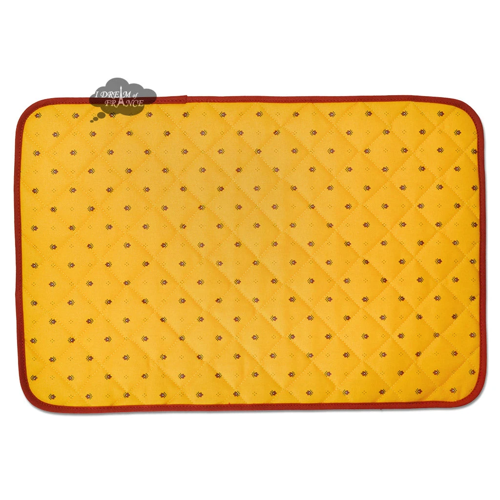 Calisson Yellow & Red Acrylic-Coated Cotton Quilted Placemats By Tissus Toselli 3 Calisson Yellow & Red Acrylic-Coated Cotton Quilted Placemats By Tissus Toselli