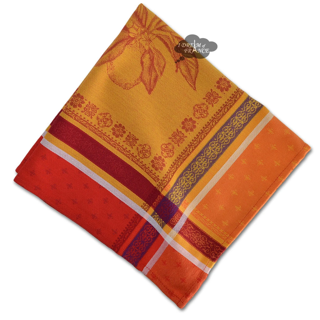 Cedrat Red & Yellow French Cotton Jacquard Napkin By Tissus Toselli 3 Cedrat Red & Yellow French Cotton Jacquard Napkin By Tissus Toselli