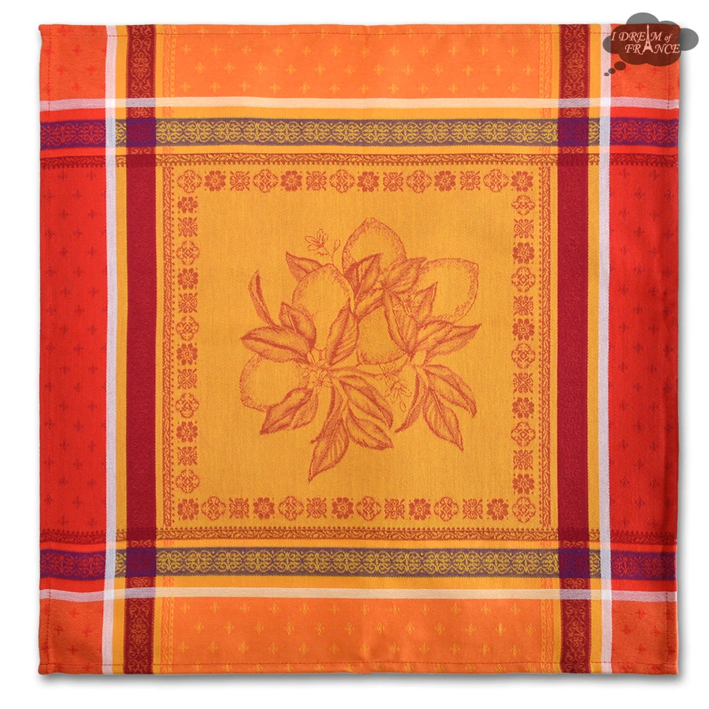 Cedrat Red & Yellow French Cotton Jacquard Napkin By Tissus Toselli 4 Cedrat Red & Yellow French Cotton Jacquard Napkin By Tissus Toselli - Image 2