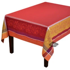 62x78" Rectangular Cedrat Red & Yellow French Jacquard Cotton Tablecloth By Tissus Toselli
