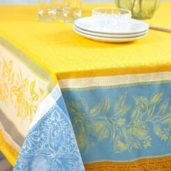62x120" Rectangular Cedrat Yellow & Blue French Jacquard Tablecloth By Tissus Toselli -Kitchen Textiles cedrat yellow french jacquard cotton teflon tablecloth tissus toselli a 8d351027 2a48 4b62 9455 c565cb7bba90