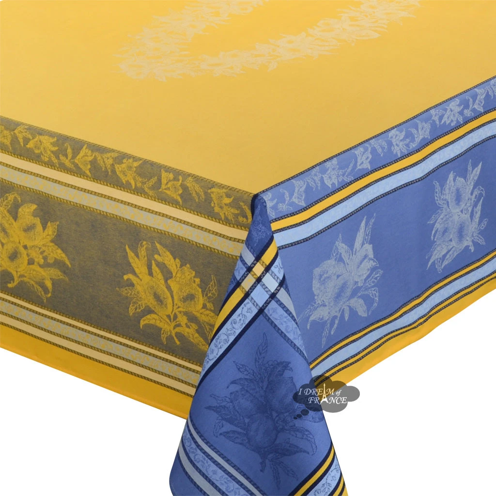 62x78" Rectangular Citrus Yellow & Blue French Jacquard Tablecloth By L'Ensoleillade 4 62x78" Rectangular Citrus Yellow & Blue French Jacquard Tablecloth By L'Ensoleillade - Image 2