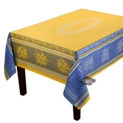 62x120" Rectangular Citrus Yellow & Blue Jacquard Tablecloth By L'Ensoleillade