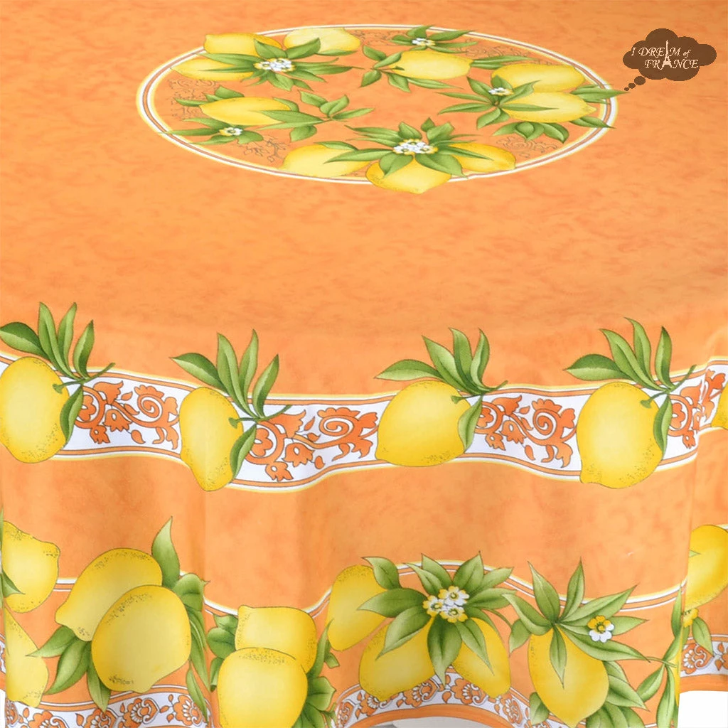 Citrus Orange French Provencal Polyester Tablecloth - 70" Round 4 Citrus Orange French Provencal Polyester Tablecloth - 70" Round - Image 2