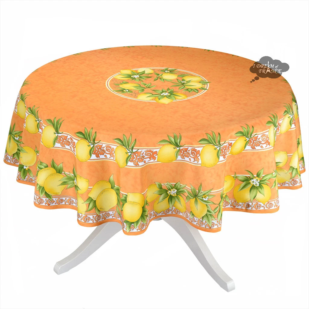 Citrus Orange French Provencal Polyester Tablecloth - 70" Round 3 Citrus Orange French Provencal Polyester Tablecloth - 70" Round