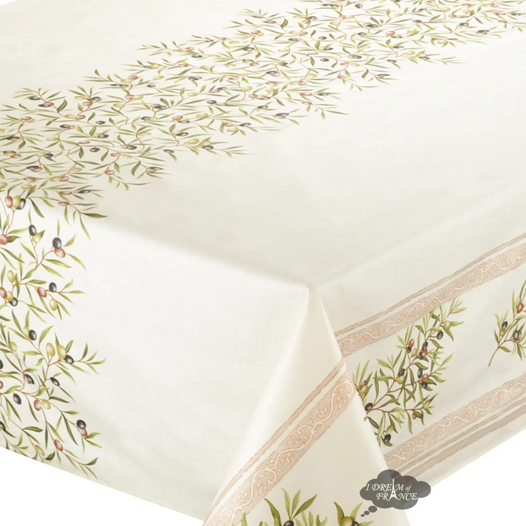 60x138" Rect Clos Des Oliviers Cream Double Border Acrylic-Coated Cotton Tablecloth By L'Ensoleillade 4 60x138" Rect Clos Des Oliviers Cream Double Border Acrylic-Coated Cotton Tablecloth By L'Ensoleillade - Image 2