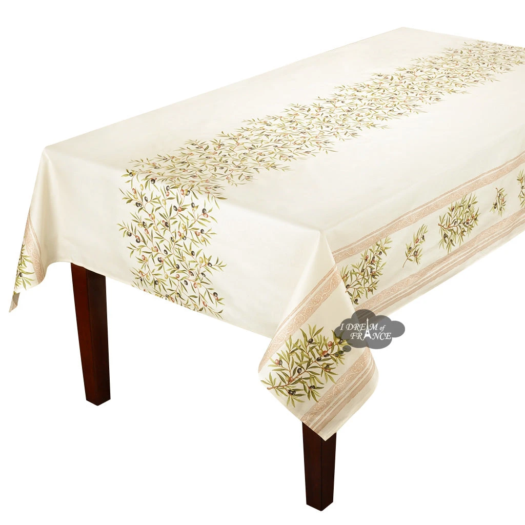 60x138" Rect Clos Des Oliviers Cream Double Border Acrylic-Coated Cotton Tablecloth By L'Ensoleillade 3 60x138" Rect Clos Des Oliviers Cream Double Border Acrylic-Coated Cotton Tablecloth By L'Ensoleillade