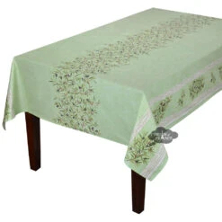 60x120" Rect Clos Des Oliviers Green Acrylic-Coated Cotton Double Border Tablecloth By L'Ensoleillade