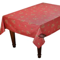 59" Square Clos Des Oliviers Red All-Over Acrylic-Coated Cotton Tablecloth By L'Ensoleillade