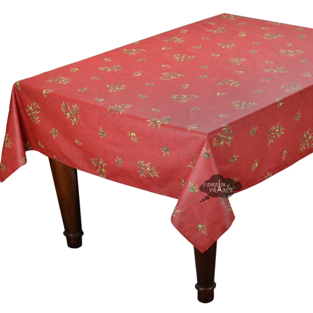 60x138" Rectangular Clos Des Oliviers Red All-Over Acrylic-Coated Cotton Tablecloth By L'Ensoleillade 3 60x138" Rectangular Clos Des Oliviers Red All-Over Acrylic-Coated Cotton Tablecloth By L'Ensoleillade