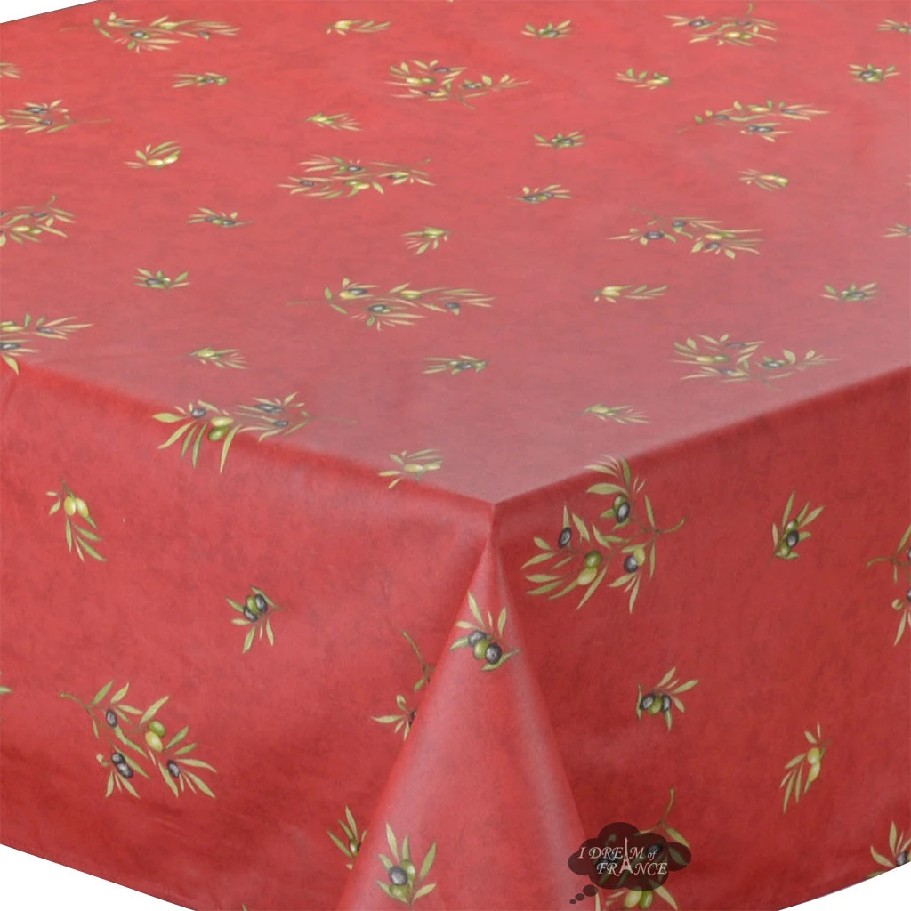 60x138" Rectangular Clos Des Oliviers Red All-Over Acrylic-Coated Cotton Tablecloth By L'Ensoleillade 4 60x138" Rectangular Clos Des Oliviers Red All-Over Acrylic-Coated Cotton Tablecloth By L'Ensoleillade - Image 2