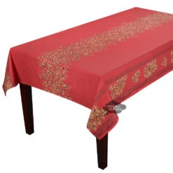 60x78" Rect Clos Des Oliviers Red Acrylic-Coated Cotton Double Border Tablecloth By L'Ensoleillade