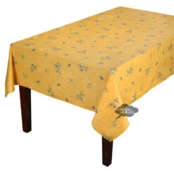 59" Square Clos Des Oliviers Yellow All-Over Acrylic-Coated Cotton Tablecloth By L'Ensoleillade