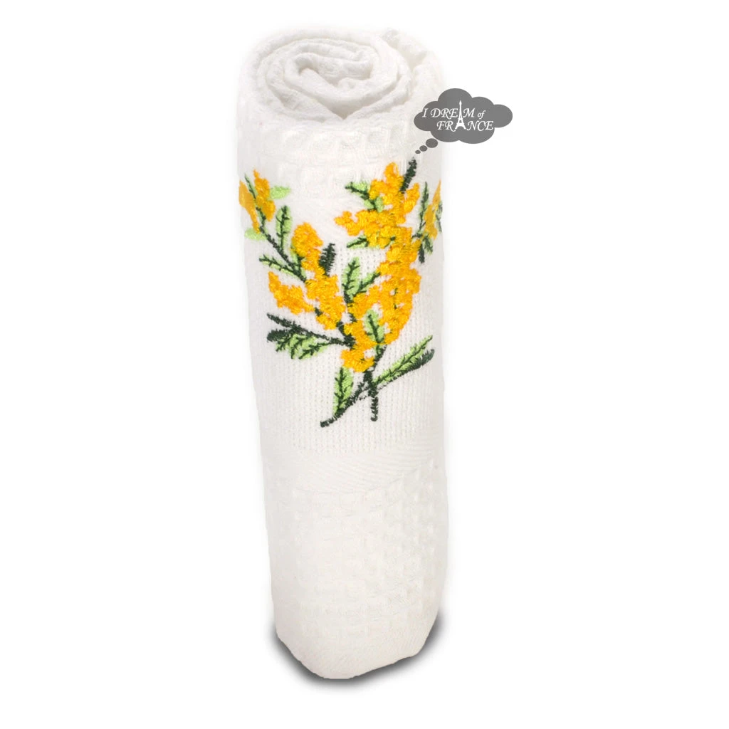 Provence Mimosa White Waffle-Weave Kitchen Towel By Coton Blanc 3 Provence Mimosa White Waffle-Weave Kitchen Towel By Coton Blanc