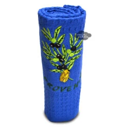 Provence Olives & Cicada Blue Waffle-Weave Kitchen Towel By Coton Blanc