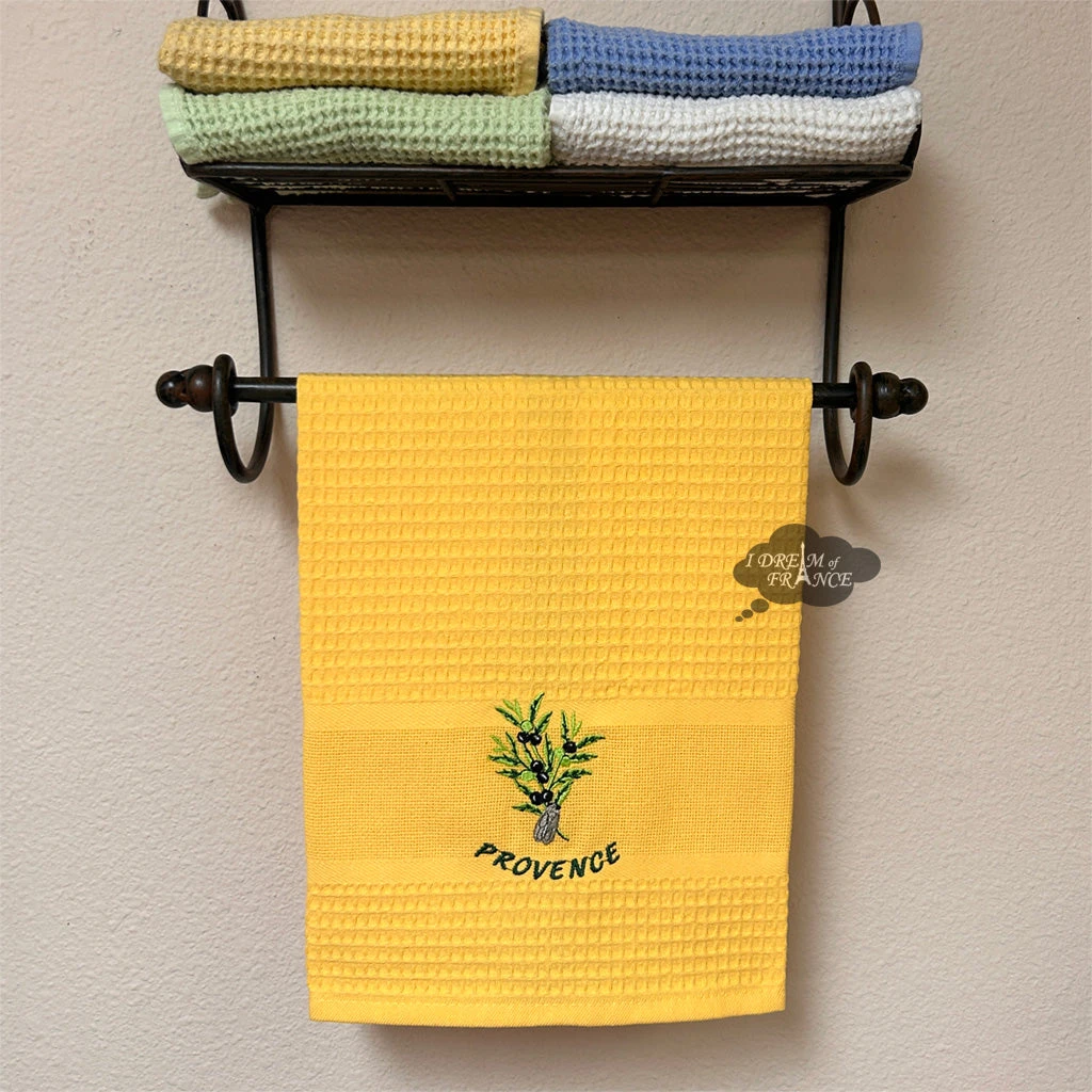 Provence Olives & Cicada Yellow Waffle-Weave Kitchen Towel By Coton Blanc 4 Provence Olives & Cicada Yellow Waffle-Weave Kitchen Towel By Coton Blanc - Image 2