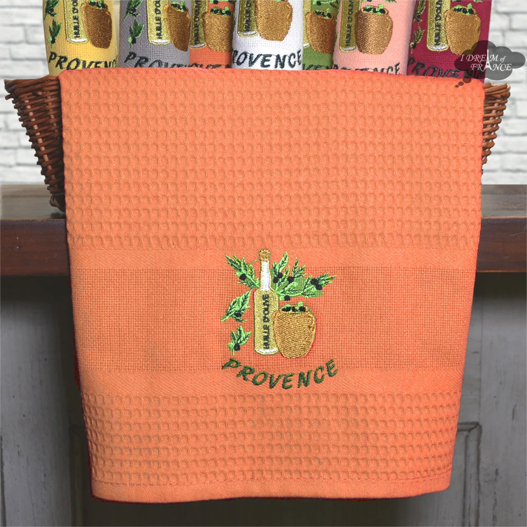 Provence Olive Oil Tangerine Waffle-Weave Kitchen Towel By Coton Blanc 4 Provence Olive Oil Tangerine Waffle-Weave Kitchen Towel By Coton Blanc - Image 2