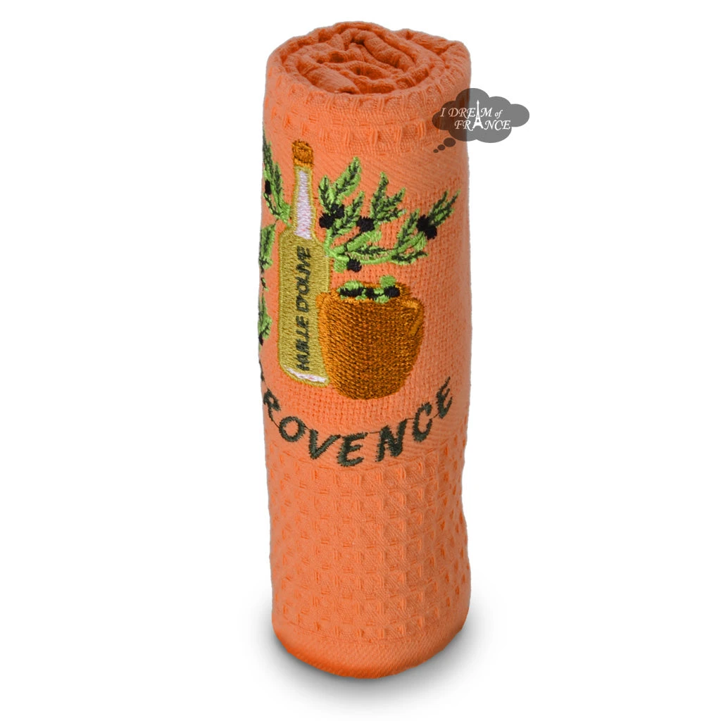 Provence Olive Oil Tangerine Waffle-Weave Kitchen Towel By Coton Blanc 3 Provence Olive Oil Tangerine Waffle-Weave Kitchen Towel By Coton Blanc