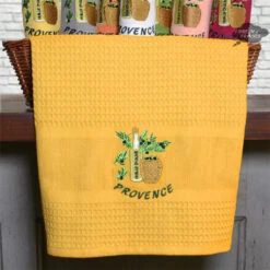 Provence Olive Oil Yellow Waffle-Weave Kitchen Towel By Coton Blanc -Kitchen Textiles coton blanc french waffle weave cotton kitchen towel provence olive oil yellow sqw