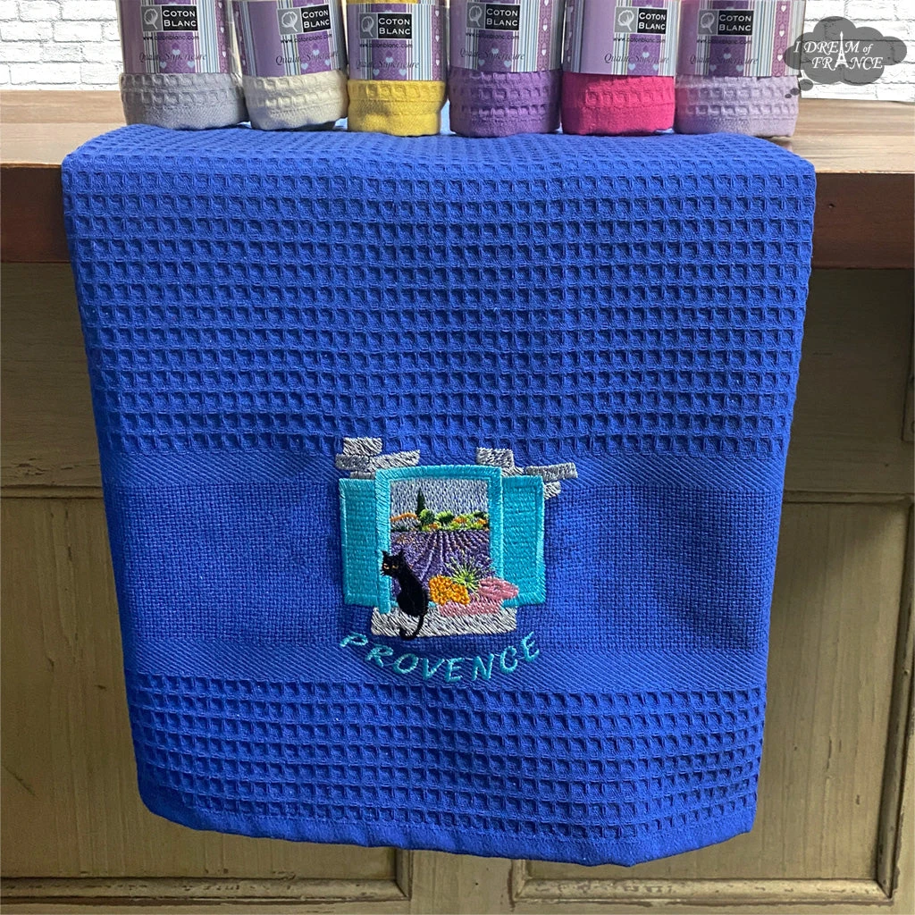 Provence Window Blue Waffle-Weave Kitchen Towel By Coton Blanc 4 Provence Window Blue Waffle-Weave Kitchen Towel By Coton Blanc - Image 2