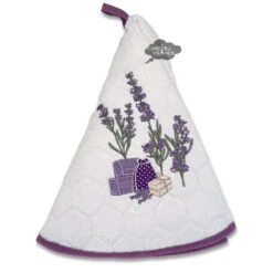 Round Terry Cotton Hand Towel French Lavender White By Coton Blanc