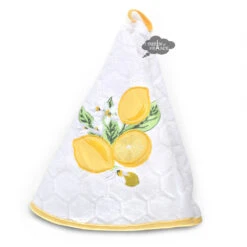 Round Terry Cotton Hand Towel Lemon White By Coton Blanc