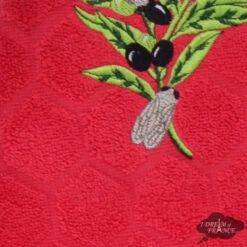 Round Terry Hand Towel Olives & Cicadas Red By Coton Blanc -Kitchen Textiles coton blanc round terry towel cotton french olives cicada red asqw