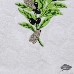 Round Terry Hand Towel Olives & Cicadas White By Coton Blanc -Kitchen Textiles coton blanc round terry towel cotton french olives cicada white asqw