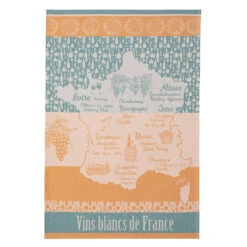 White Wines Of France (Vins Blancs De France) French Jacquard Cotton Dish Towel By Coucke