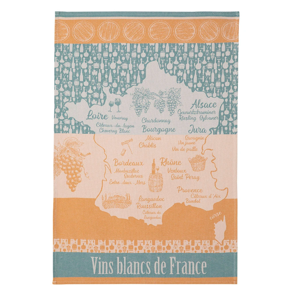 White Wines Of France (Vins Blancs De France) French Jacquard Cotton Dish Towel By Coucke 3 White Wines Of France (Vins Blancs De France) French Jacquard Cotton Dish Towel By Coucke