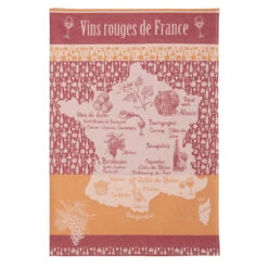 Red Wines Of France (Vins Rouges De France) French Jacquard Cotton Dish Towel By Coucke