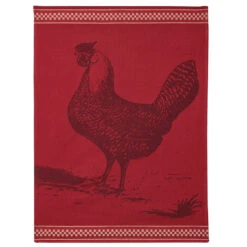 Red Hen (Poule Rousse) French Jacquard Dish Towel By Coucke