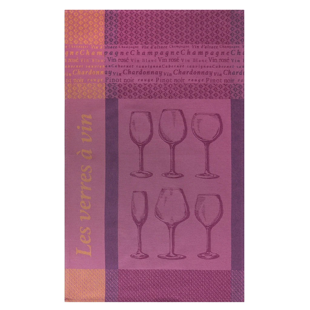 Wine Glasses (Les Verres A Vin) French Jacquard Cotton Dish Towel By Coucke 3 Wine Glasses (Les Verres A Vin) French Jacquard Cotton Dish Towel By Coucke