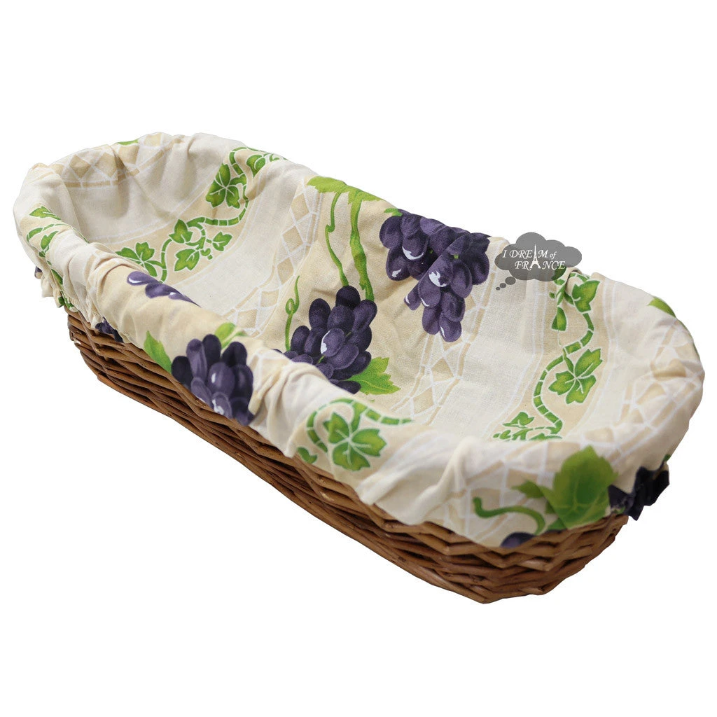 Grapes Cream Provence Baguette Basket With Removable Liner By Le Cluny 3 Grapes Cream Provence Baguette Basket With Removable Liner By Le Cluny