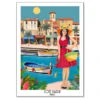 French Riviera Pin-Up Cotton Kitchen Towel By L'Ensoleillade -Kitchen Textiles french cotton kitchen towel french riviera pinup provence l ensoleillade asq