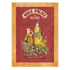 Olive Oil (Huile D'Olive) Red French Cotton Kitchen Towel By L'Ensoleillade