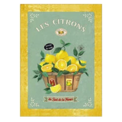 The Lemons (Les Citrons) Green French Cotton Kitchen Towel By L'Ensoleillade
