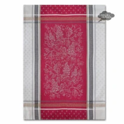 Winery Red & Gray French Cotton Jacquard Dish Towel By Tissus Toselli