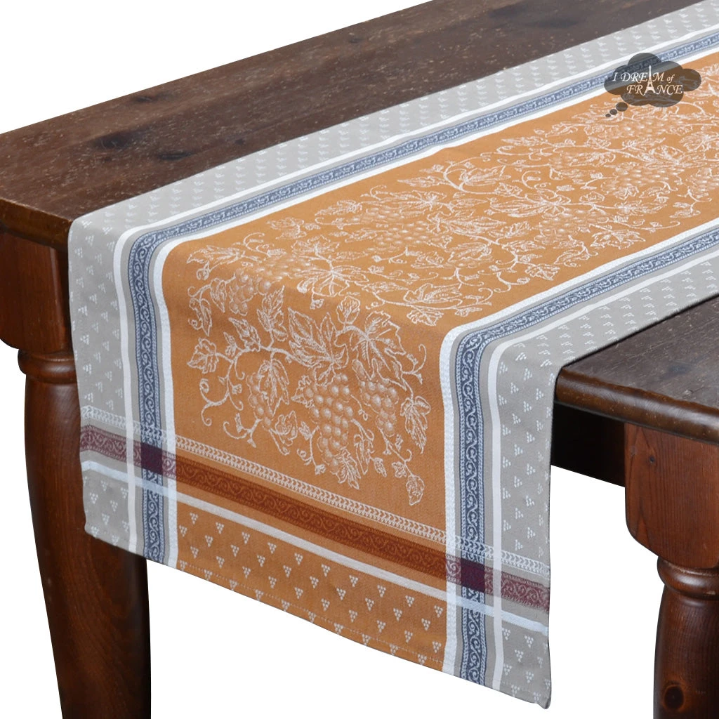 20x64" Winery Caramel Jacquard Cotton Table Runner By Tissus Toselli 3 20x64" Winery Caramel Jacquard Cotton Table Runner By Tissus Toselli