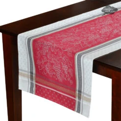 20x64" Winery Red & Gray Jacquard Cotton Table Runner By Tissus Toselli