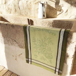 Olive Green Cotton French Jacquard Dish Towel -Kitchen Textiles french jacquard kitchen towel olive green a